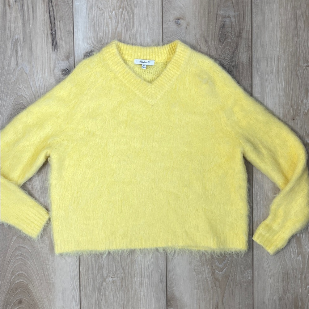 Madewell Brushed V neck Sweater  Alpaca Blend Lemon Yellow Size XXS